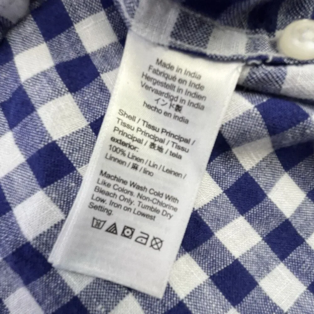 J.Crew Baird McNutt Irish Linen Shirt Men XL Blue White Plaid Button Long Sleeve